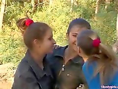 Three young hotties spending time in the forest