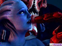 Blue Mass Effect babe fucked by alien dick