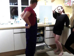 German lucky boy fuck 2 student teens in kitchen homemade