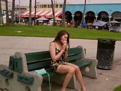 Brunette amateur teen fucks in public POV