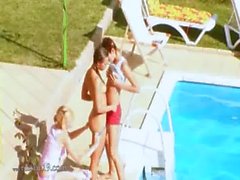 Three teens secret fucking by the pool