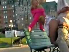 A Beautiful blonde girl fucks outdoor