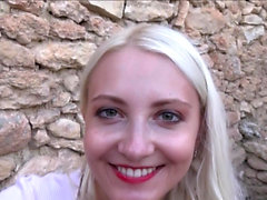 german skinny blonde teen outdoor facial in public