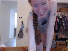 Kinky redhead teen Candise stuffing panties in her pussy