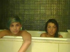 2 young whores get a bath together on webcam