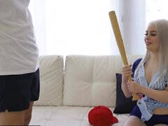 Athletic Man Gives Petite Blonde A Baseball Lesson