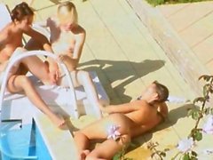 Three teenies secret fucking by the pool