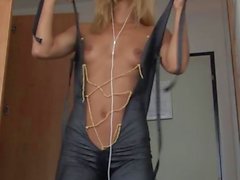 Eroberlin Tereza czech blond teen fuck pussy shiny catsuit fickt fotze dance