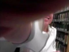 Girl masturbates and squirts in library