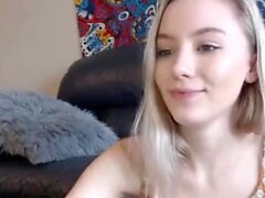 Blonde teen with big boobs and oil on her sex