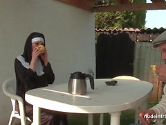 Young french nun sodomized in threesome with Papy Voyeur