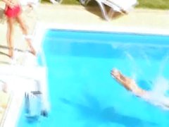 Three teens secret fucking by the pool