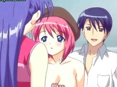 Teen anime cuties rubbing in group