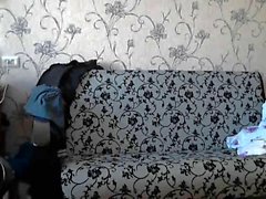 Hot young Russian couple fuck on sofa and anal