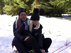 DADDY4K. Sled and Fireplace Adventure