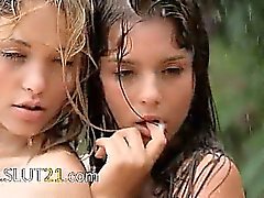 Beautiful babysitters in the rain