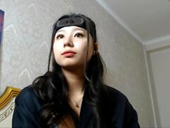 Horny amateur masked Asian teen toying on webcam show